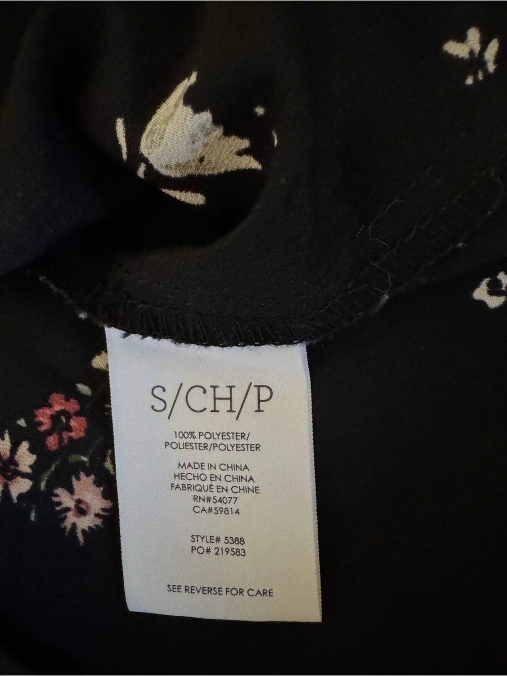 CAbi Black Floral Sleeveless women’s blouse with White and Pink Blossoms - Picture 3 of 4